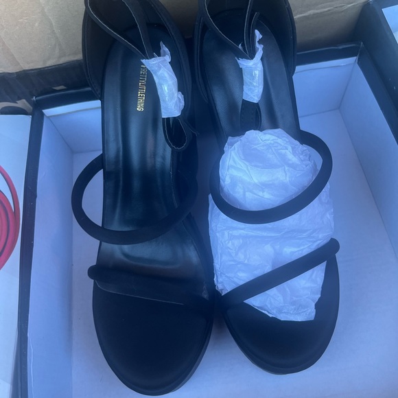 Black Lycra Triple Strap High Heeled Wedges - Picture 2 of 2